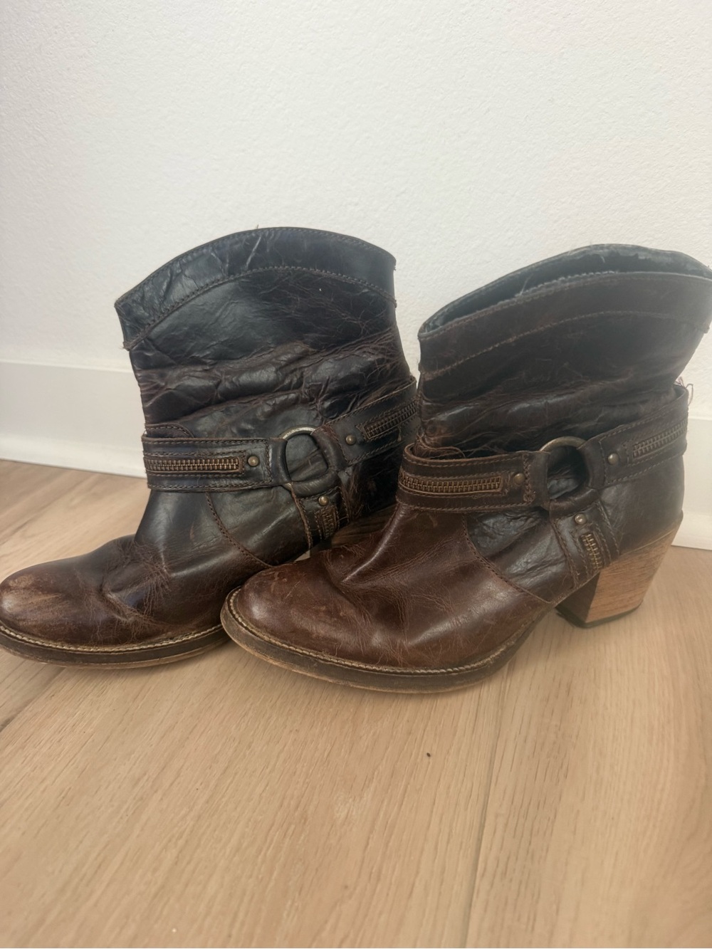 Dingo Distressed Brown Leather Ankle Boots with Buckle Strap
